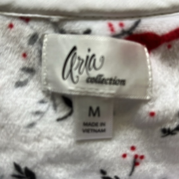 Aria long sleeve nightgown white/red/gray cardinal bird print super soft flannel - Picture 4 of 13